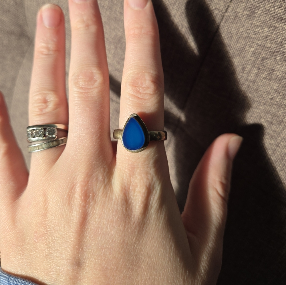 Sterling Silver Blue Chalcedony Ring Drop Shape